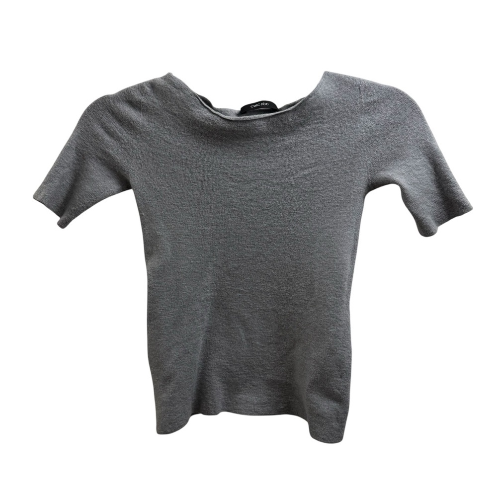 Chicjoc Gray Short Sleeve Wool Sweater